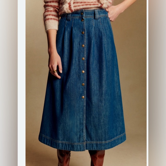 Vintage Alison Smith Blue Denim Skirt, Size 8P - Picture 1 of 9